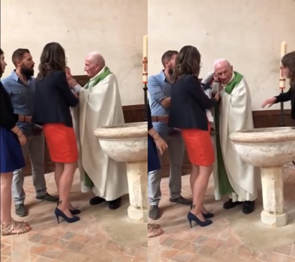 Очевидцы сняли, как во время крещения священник ударил плачущего младенца